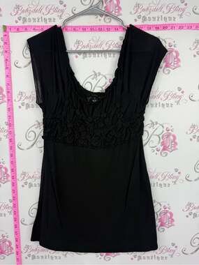 Love happiness y2k shirt Black Ruffle-Trim Scoop Neck Tunic